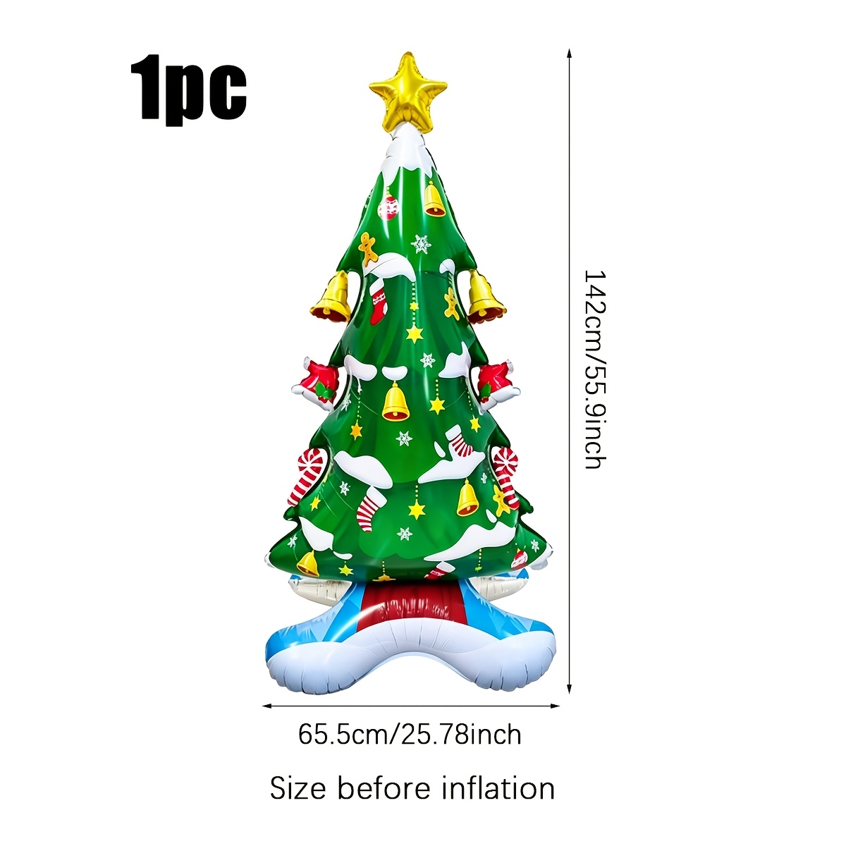 TEMU 1pc Christmas Standing Aluminum Foil Balloon, Christmas Tree Shape, Surprise Gift Bell Decoration, Suitable For Christmas Party, Themed Holiday