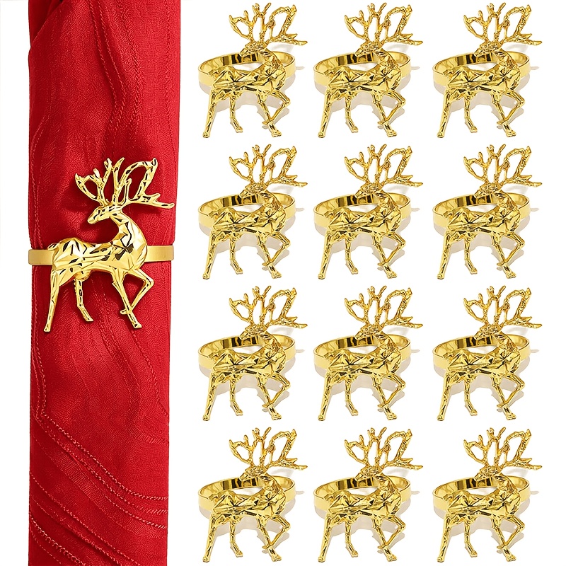 TEMU 12pcs Set/christmas Reindeer Napkin Rings, Napkin Decor Napkin Holders, Deer-shaped Napkin Rings, Table Decor, Christmas Tabletop Decor, Napkin