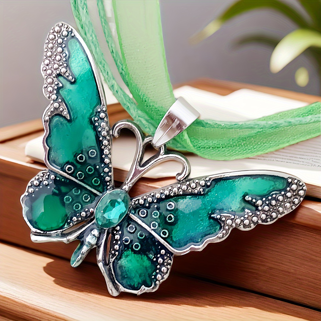 Synthetic Crystal Butterfly Pendant Necklace