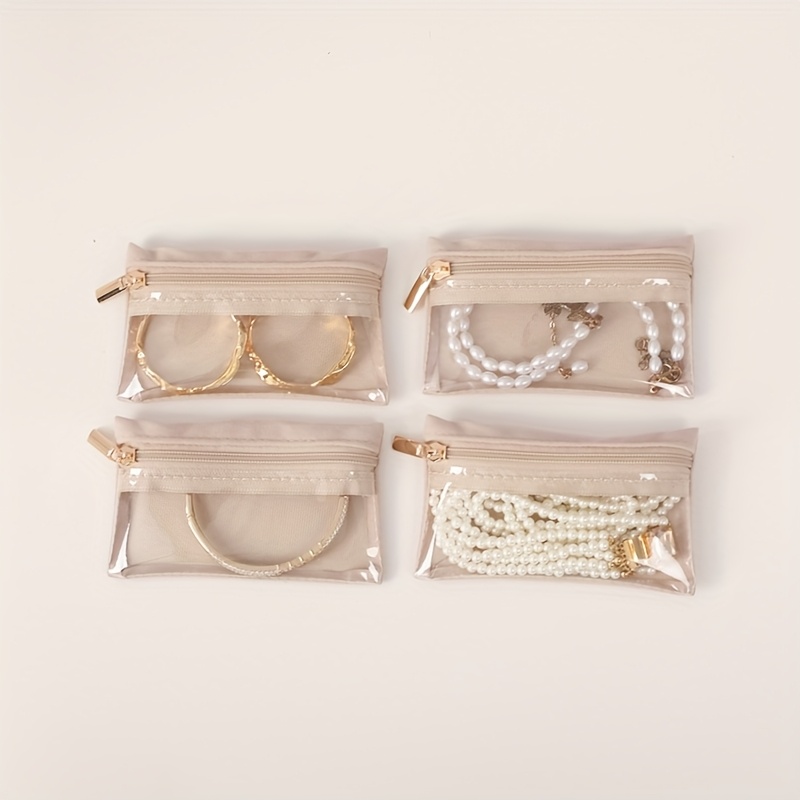Image of 4pcs Travel Jewelry Bag Transparent Jewelry Storage Bag With Zipper, Classified Jewelry Organizer For Rings, Necklaces, Bracelets, Watches, Jewelry Organizers