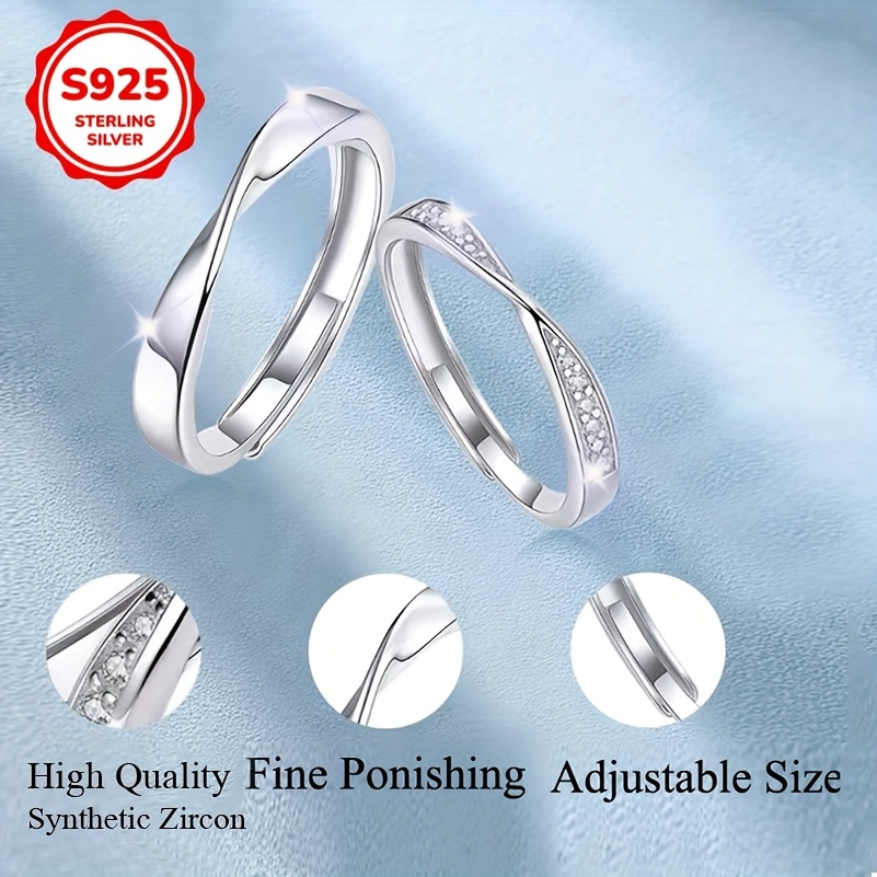 925 Sterling Silver Ring Sets for Couples with Synthetic Zirconia Twist