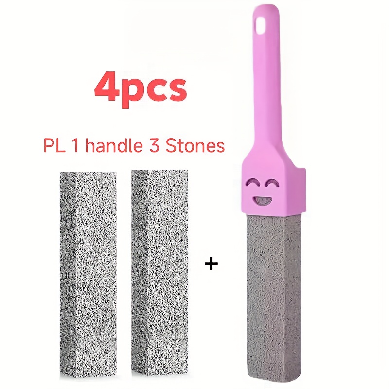 4pcs Pumice Cleaning Sticks - A Stain And Rust Remover For Toilets, Kitchen, Bathroom Tiles, And Sinks - Includes A Handle