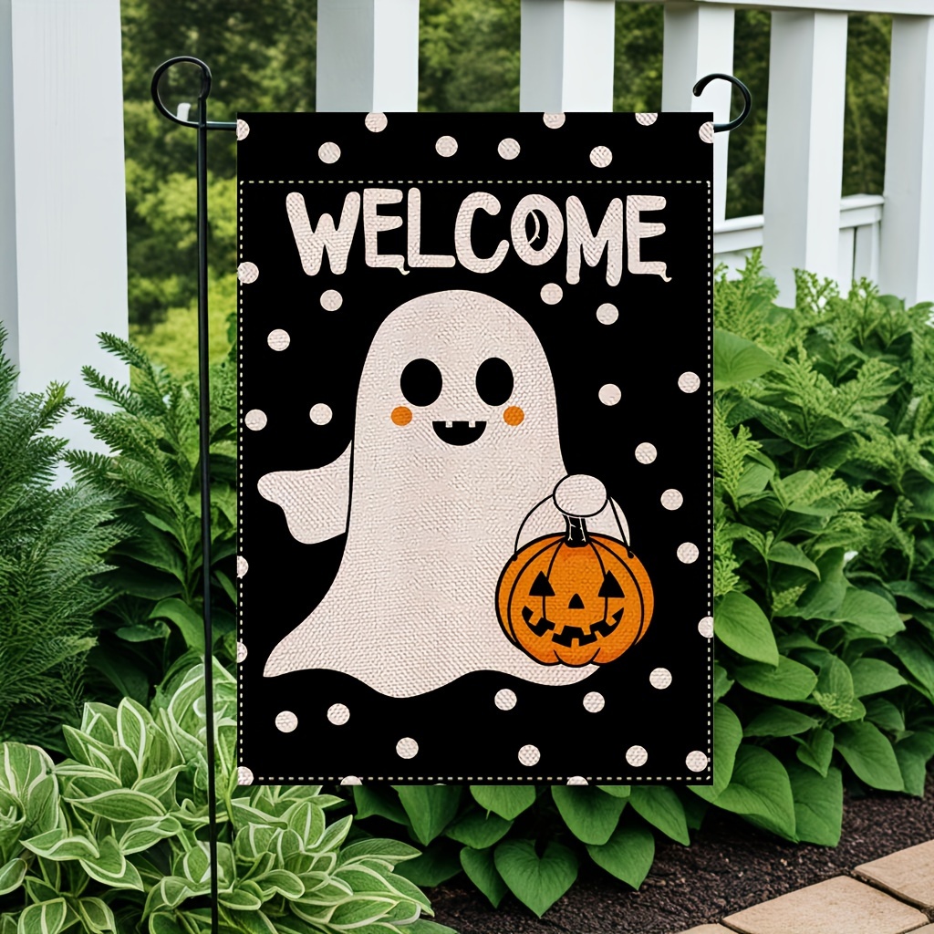 

Spooky Halloween Flag - Double-sided Burlap, 12x18 Inch, Outdoor Yard & Seasonal Decor, No Pole Included