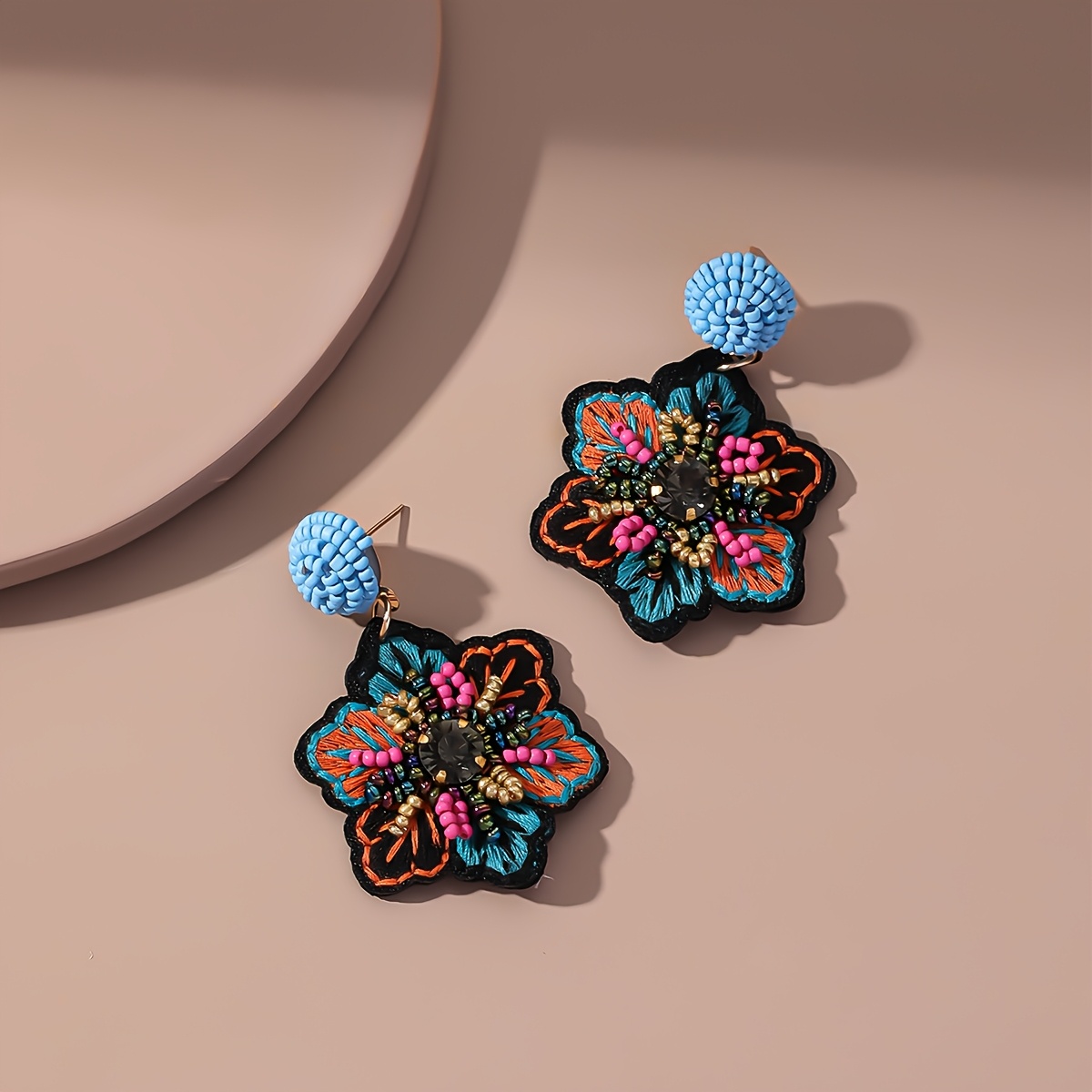 Women's Bohemian Embroidered Beaded Flower Earrings
