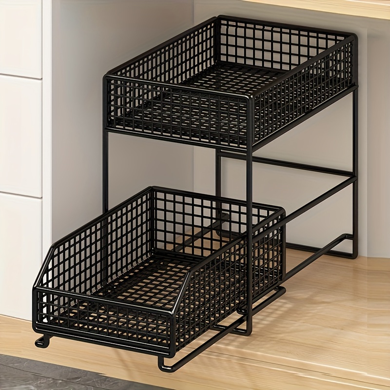 a large capacity under sink storage rack multifunctional metal organizer with shelves for bowls dishes and condiments an   for kitchen cabinet space kitchen storage rack black white Product details 0