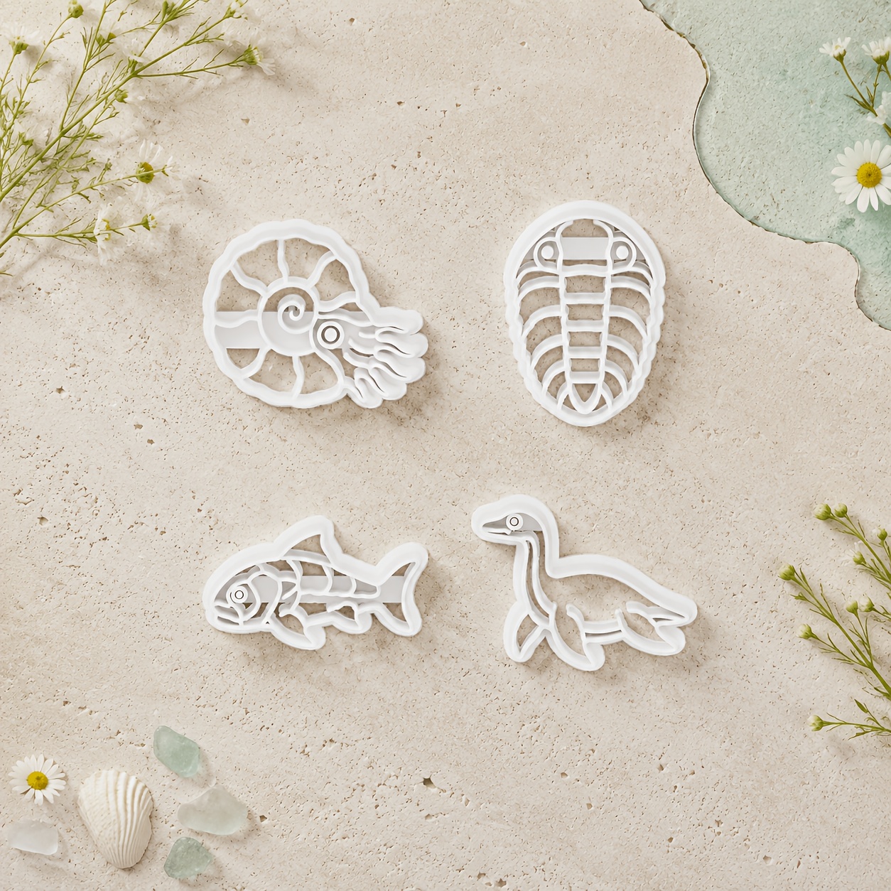 TEMU 4pcs Ancient Marine Polymer Clay Cutter, Various Ancient Marine Clay Molds, Ancient Marine Shaped Clay Molds, Suitable For Christmas, Halloween,