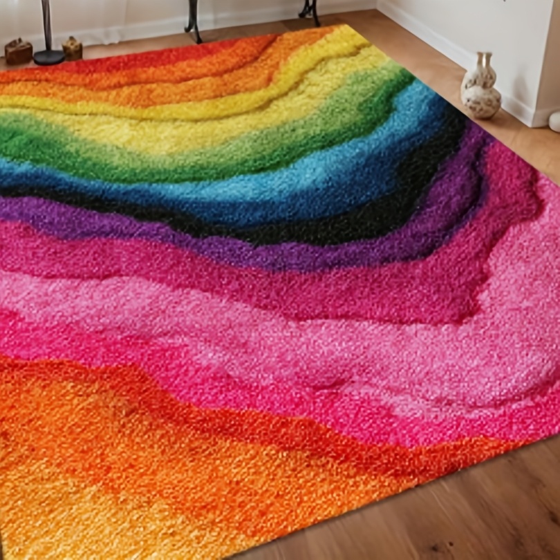 TEMU Pieerabowteturedvelvetcarpetvibrantmultiolorretanularru, , Bak, Maewasablepolyester, Perfetforlivroo, Bedroo, Orholidaydeoration, Livroocarpet