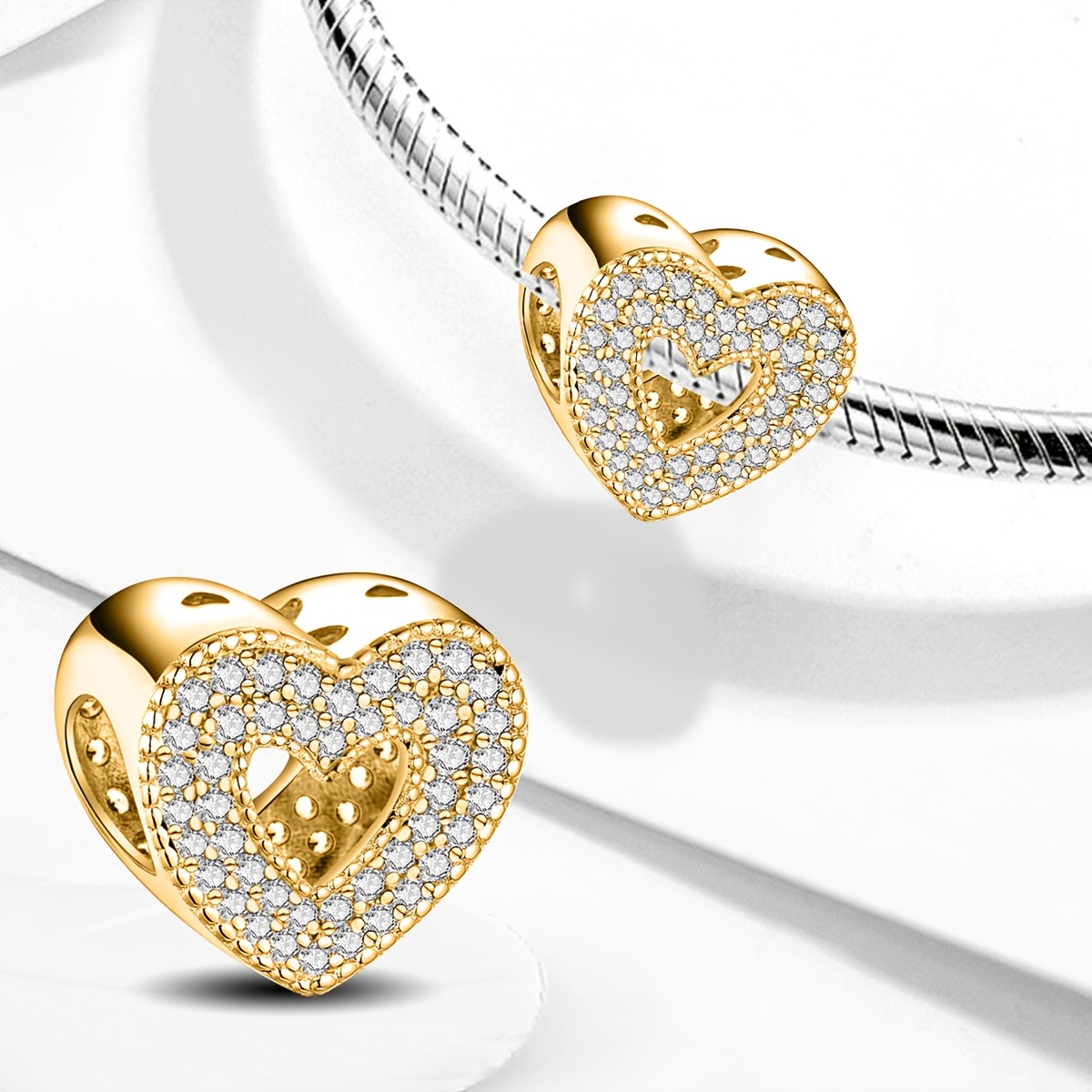 Women's 925 Silver Plated Double-Row Heart Beaded Pendant