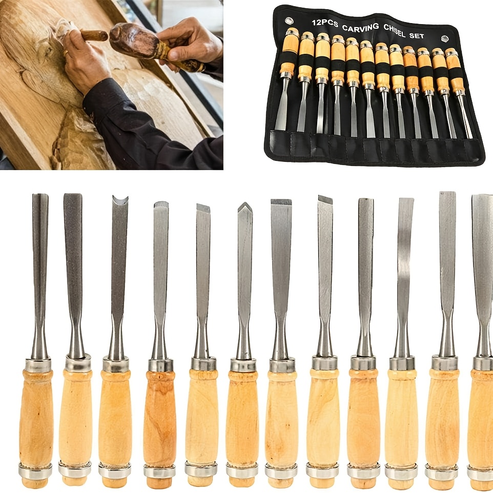 

12pcs Wood Carving Chisel Set - Sharp, Carbon Steel Tools For Beginners, Perfect Diy Craft Kit & Gift Idea