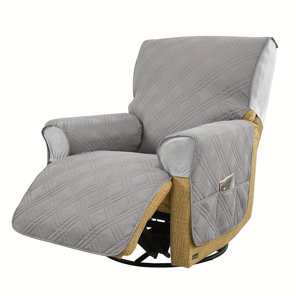 TEMU 1 coussin de fauteuil inclinable simple, gaufrage à ultrasons Yafang, tissu en velours renard argenté cousu, couverture complète des accoudoirs