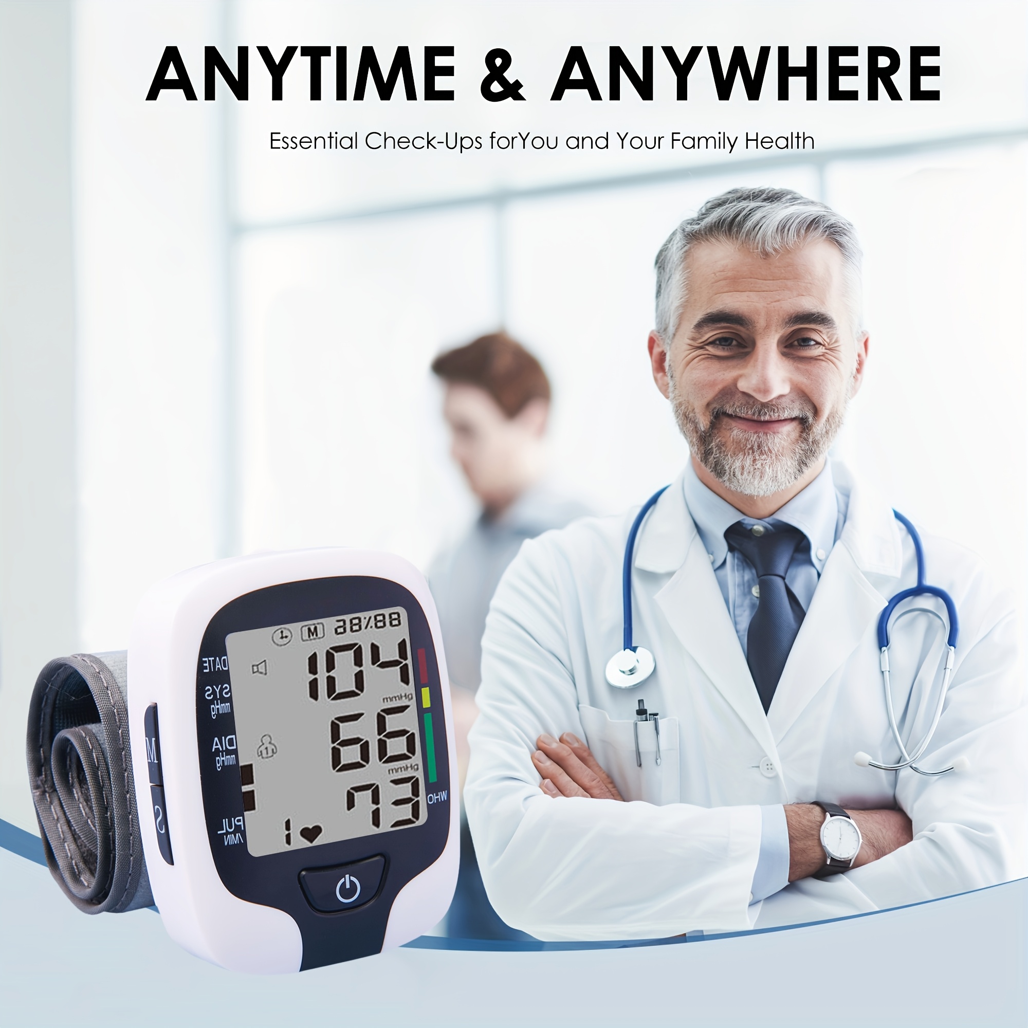   wrist   lcd display adjustable cuffs arrhythmia and   monitor   broadcast and easy to read lcd screen to show your blood pressure battery powered battery not included Product details 1
