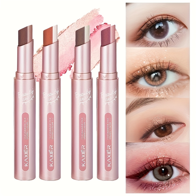 TEMU 2 Set Glitter Gradient Eyeshadow Stick, Get 4pcs, 8 Color, 2 Tone Shimmer Metallic Shadow Pen Waterproof 2in 1 Eye Makeup, Plant Squalane, Eye