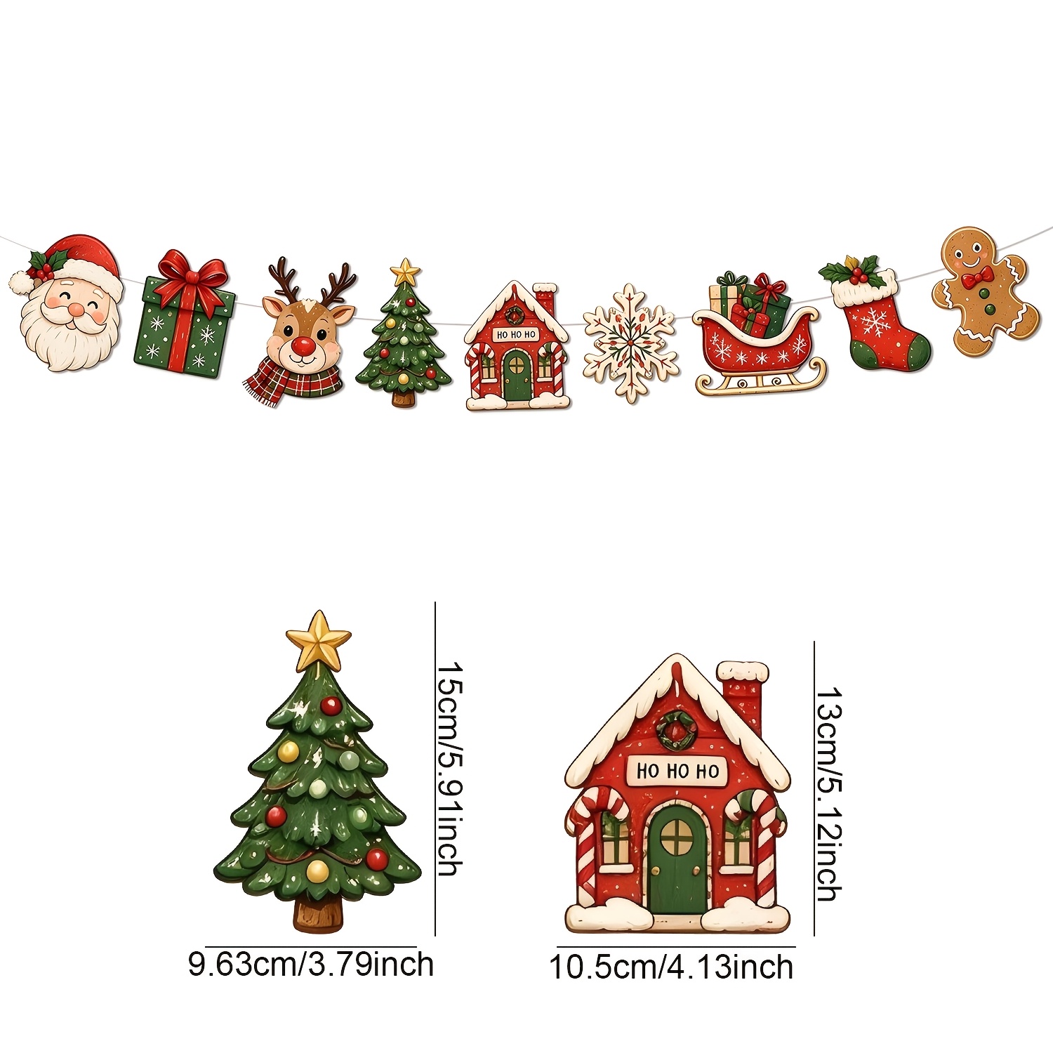 TEMU Bannière plate 2D, bannière plate 2D en papier de Noël vintage avec biscuit au et fanions découpés - Convient pour les décorations de fête de