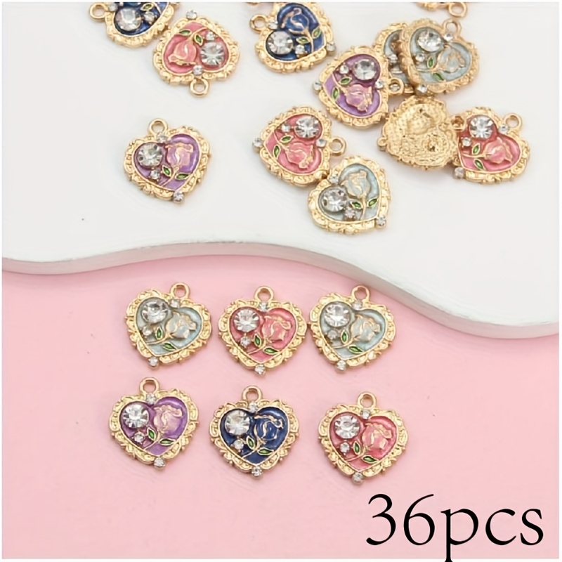 TEMU 12pcs/24pcs/36pcs Random Mixed Styles Heart Rose Pattern Jewelry Additions, Pendant, For Jewelry Making, Keychains, Party Additions - Women's