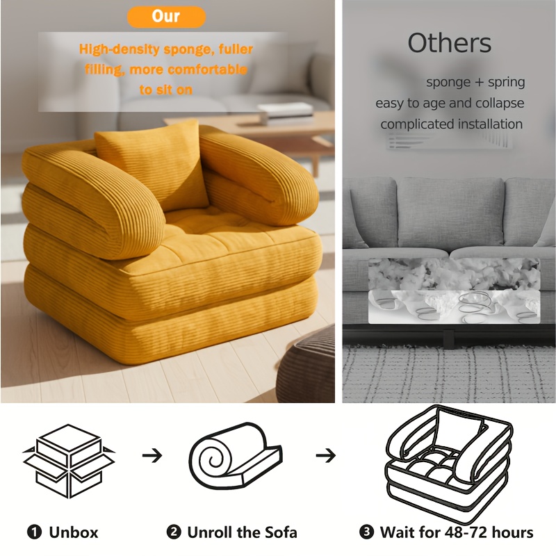 3 in 1 foldable lounge sofa a single chair bed with backrest and pillow ideal for living rooms bedrooms apartments and offices space saving design serves as a single bed bean bag chair and frameless sofa Product details 4