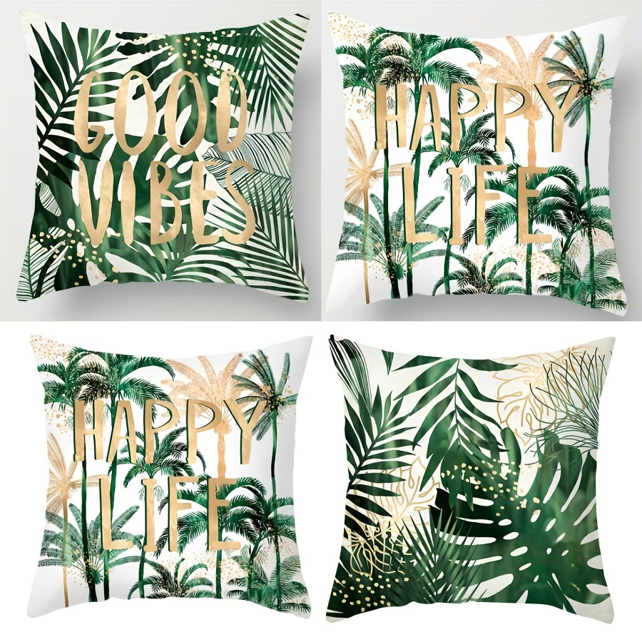 

4pcs Green Tropical Tree Style Polyester Cushion Cover, Pillow Cover, Room Decor, Bedroom Decor, Sofa Decor, Collectible Buildings Accessories (cushion Is Not Included)