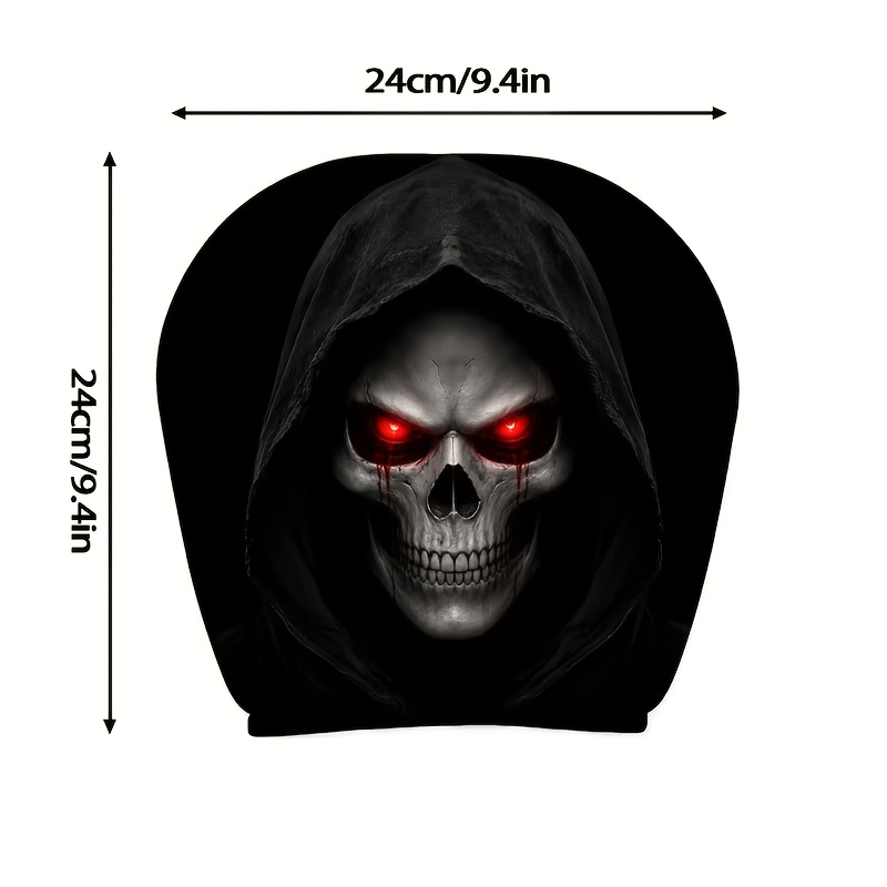 Image of 2 Sets Of Halloween Horror-themed Printed Car Headrest Covers, With An That Installed. Are Ideal Interior Decorations, Featuring The - Death Pattern For Car Decoration, A