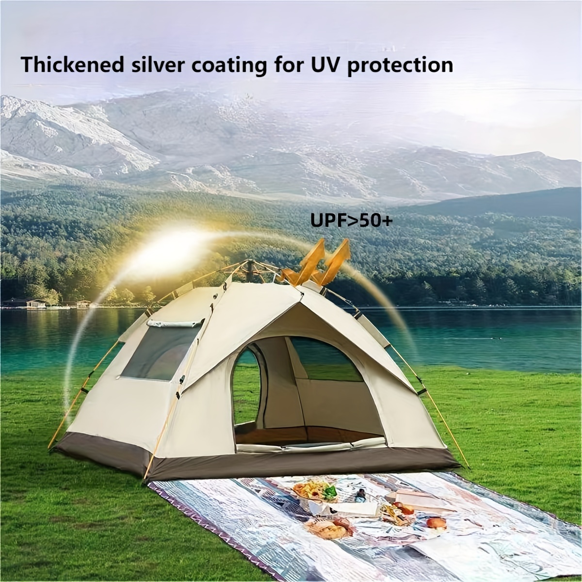 automatic quick opening tent outdoor self driving travel camping tent automatic quick open tent rainproof sunshine proof tent fishing beach sunshine shelter 2 3 3 4 person portable fishing hiking details 3