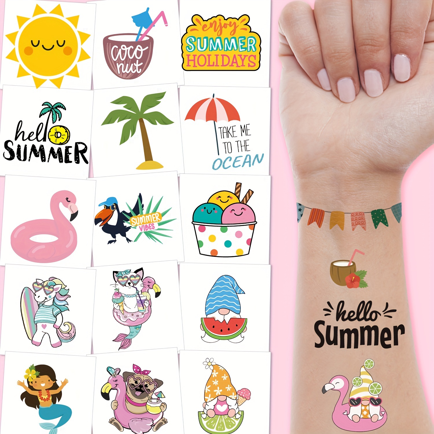 

oceanic Adventure" 10-piece Hawaiian Luau & Tropical Beach Themed Waterproof Temporary Tattoos - Perfect For Summer Parties, Makeup Stickers For Adults