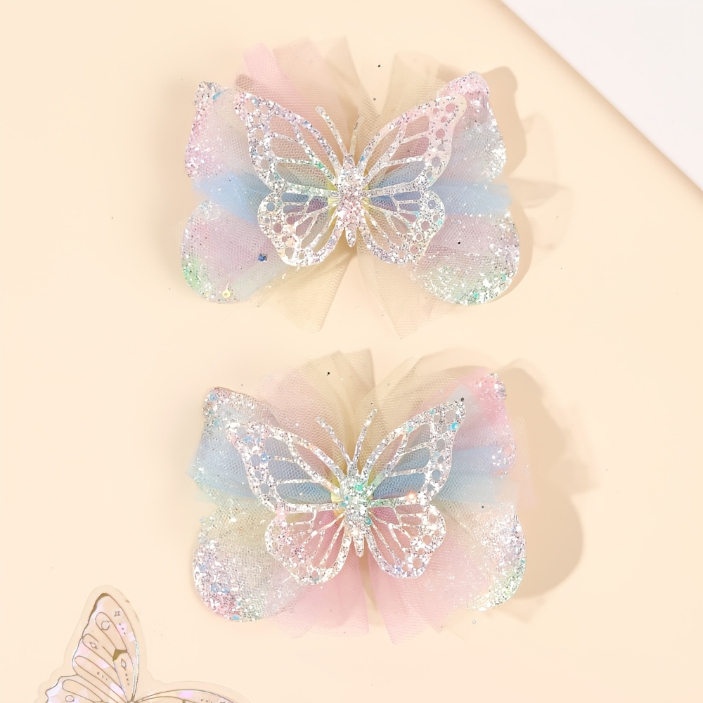 TEMU Lot de 2 pinces à cheveux papillon à paillettes, barrettes en tulle violet pour femme, accessoires de cheveux de princesse scintillants pour ,