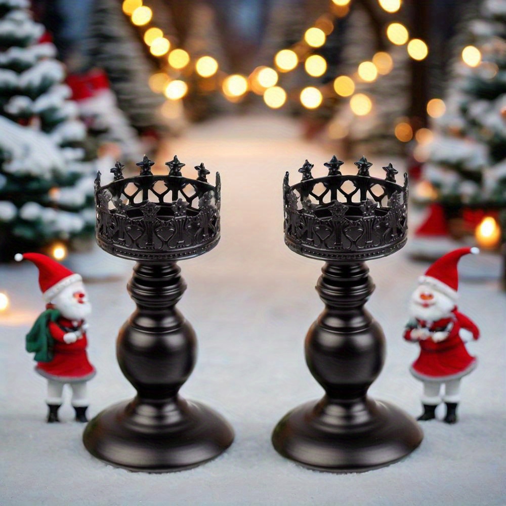 Image of Set Of 2 Vintage Black Candle Holders, Versatile And Easy, Perfect For Decorating Candles, Christmas Fireplace Decor, Gifts For Festive Parties, And Centerpieces For Romantic Candlelight Dinners