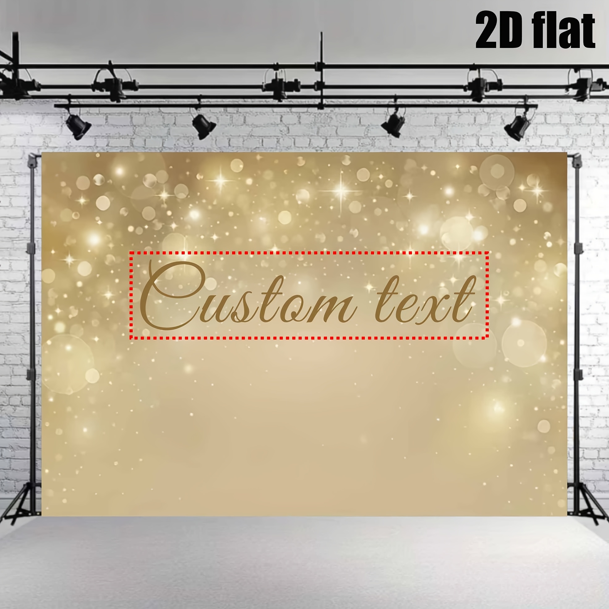TEMU 2d Flat, 1pc Personalized Name/text Golden Glitter Vinyl Backdrop With Shimmering Suitable For Birthdays, Weddings, Baby Showers - Self- Banner