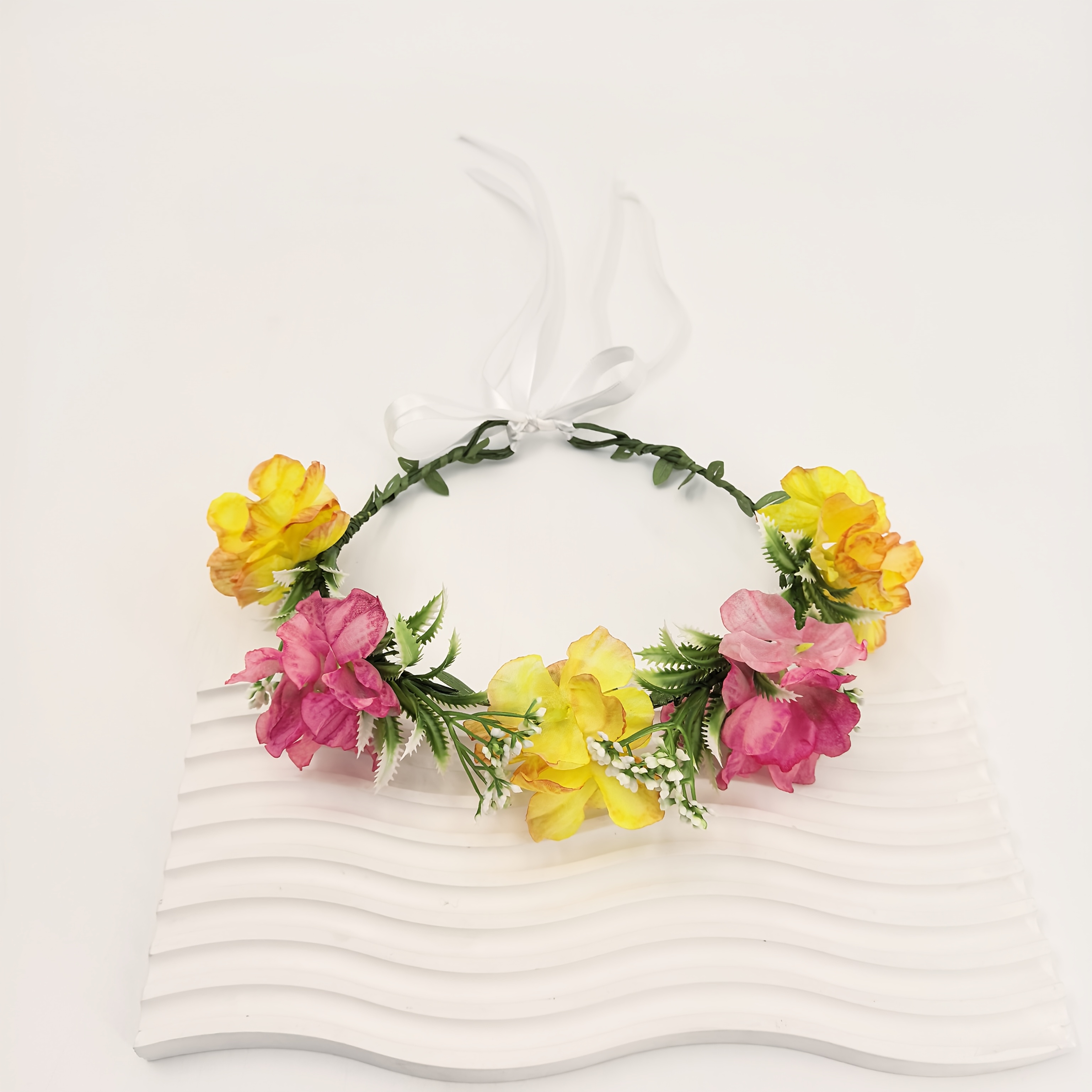 TEMU 1pc Single-piece Women' Sweet Pastoral Fairy Artificial Flower Wreath Headband - Solid Color Hair With Garland, Wedding Wedding Wedding Suitable