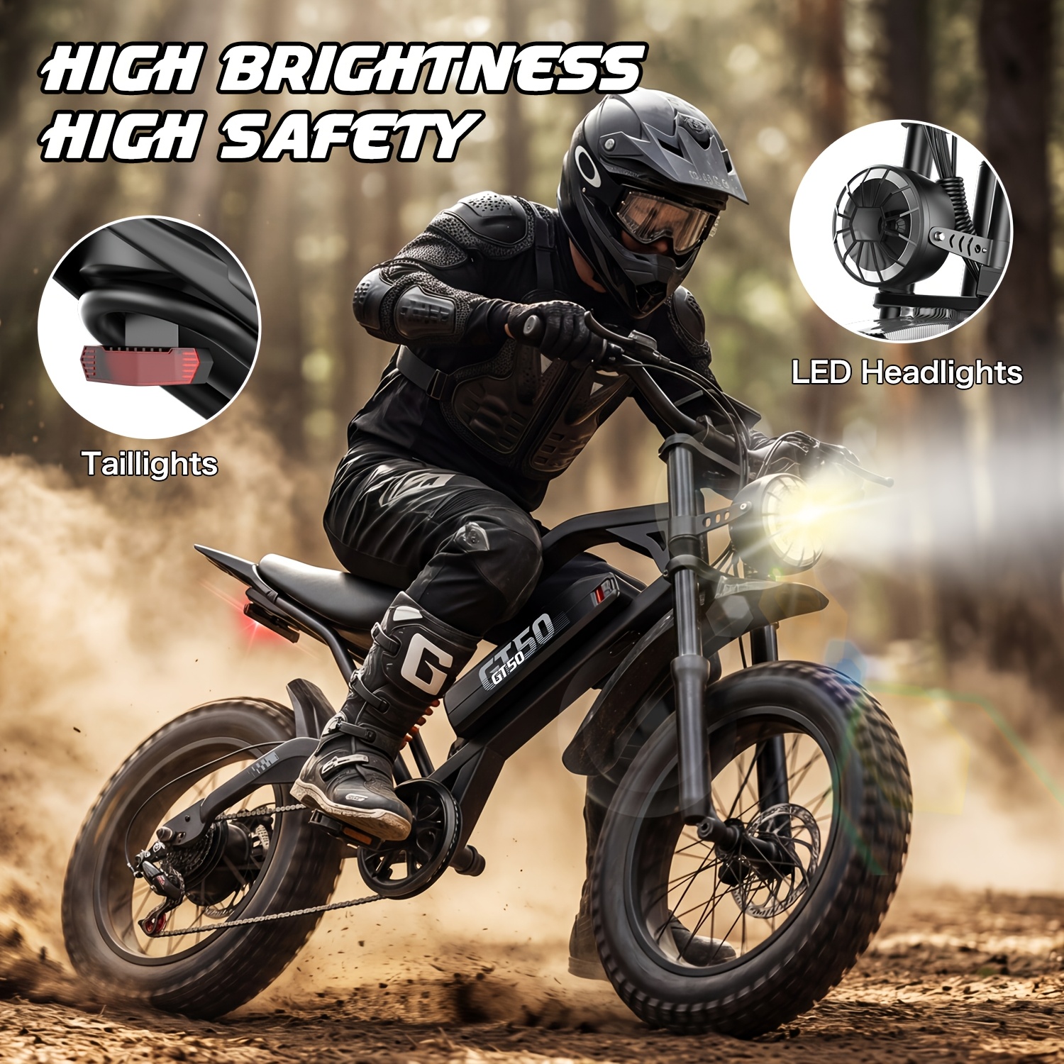 gt50-electric bike for adults teens, 749w   off-road ebike, 27.9mph and 65miles, 20 x 3in portable electric bike, dual suspension and dual brake, commuting ebike with long-seat, 365lbs Product details 4