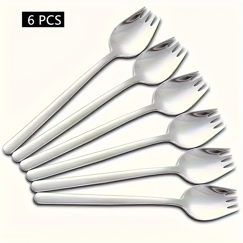 

6pcs Stainless Steel Integrated Set -7.4-inch Long Handle, Suitable For Daily Use - Including Dessert Spoon, Ice Cream Spoon, Salad Fork - Fruit Cutlery Set, Appetizers, Desserts