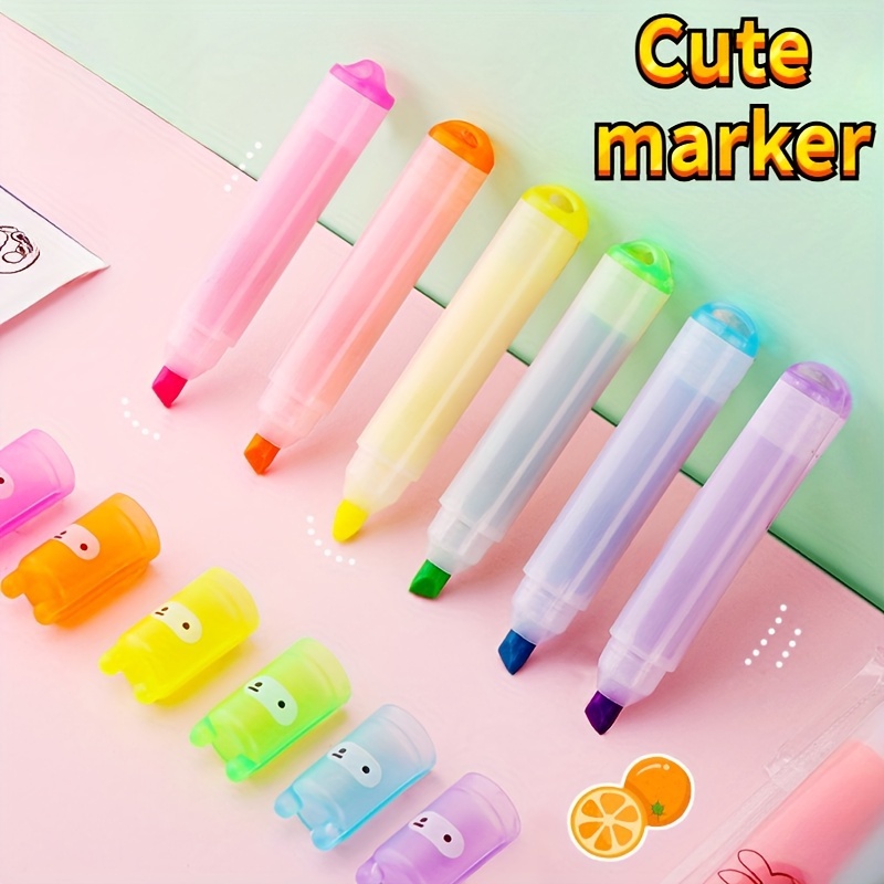 

6pcs Mini Fluorescent Highlighter Pen Kawaii Chalk Marker Pens Stationery Material Classroom Supply Home Office Creative Decoration