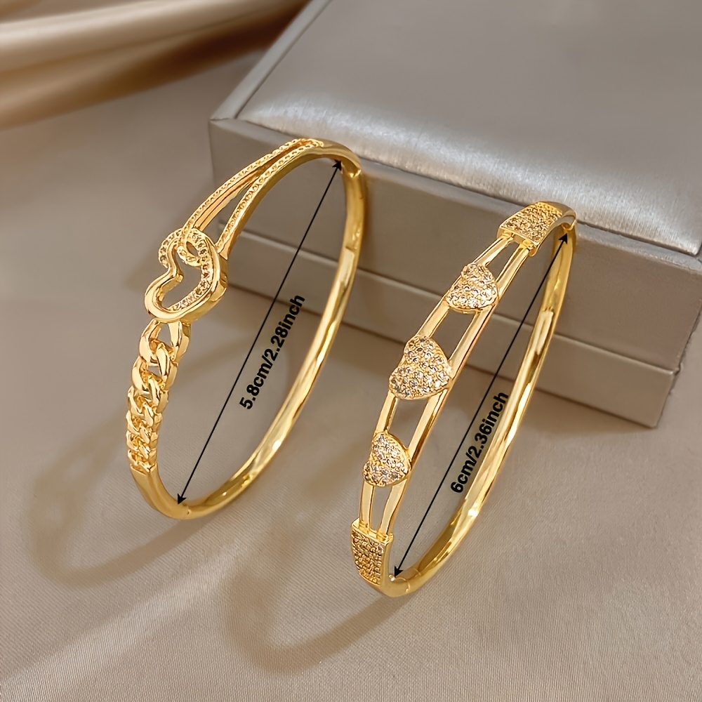 2pcs Romantic Hollow-Out Heart Bangle Set, Exquisite Design