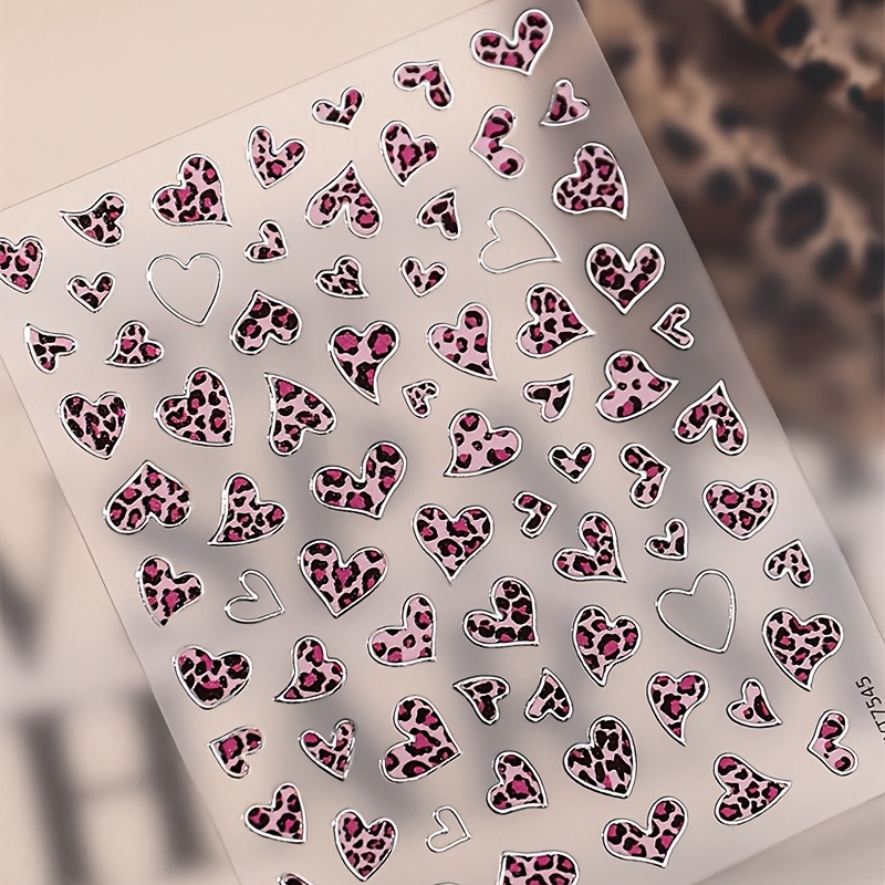 Vintage Leopard Print Heart Nail Stickers Diy Metallic Pink Leopard New Nail Decoration - European And Style Asymmetrical Heart Press-on Nail Accessories
