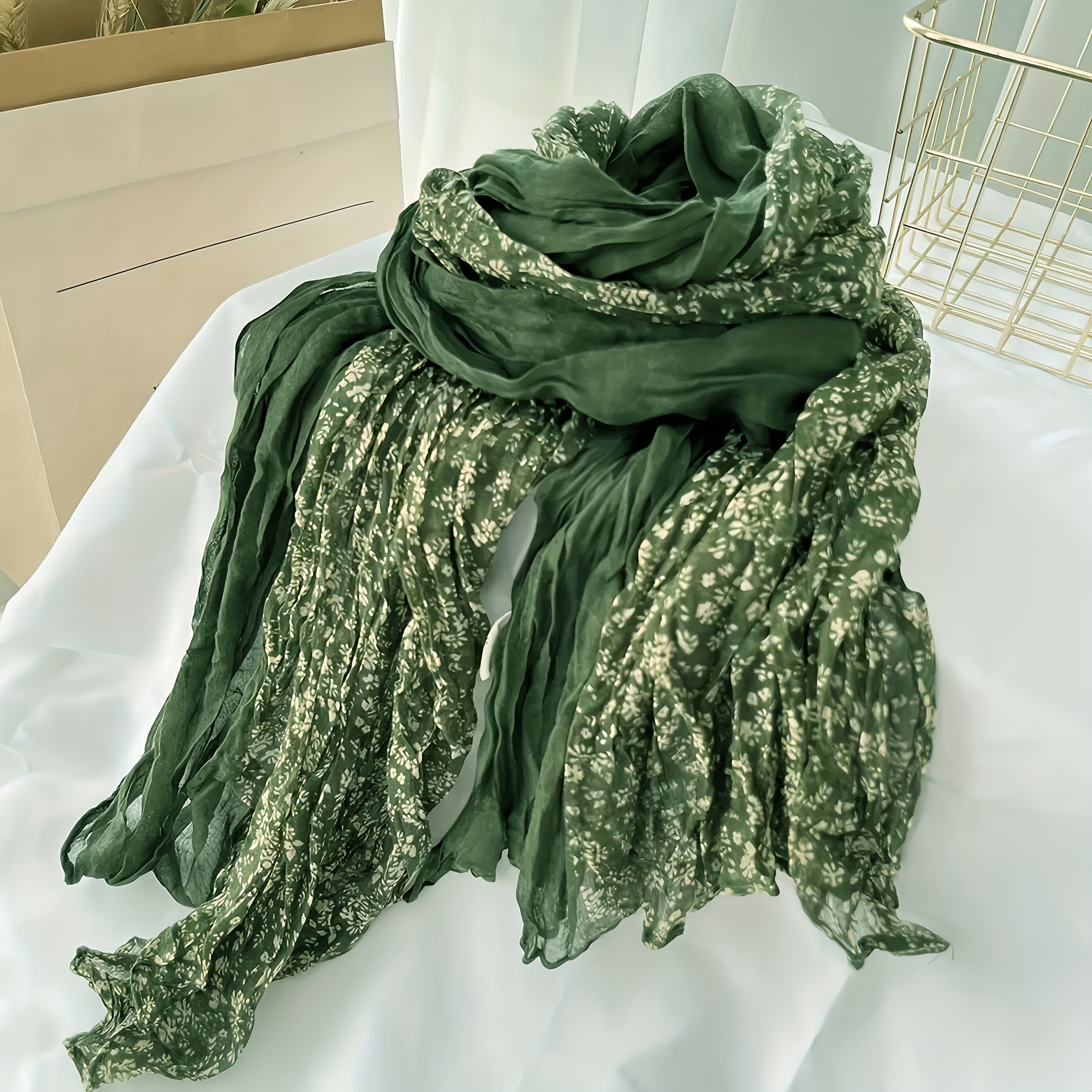 E-shop Bohemian Blumenmuster Schal für Damen – Leichter, atmungsaktiver Langschal mit elegantem braunem Blumendesign für Herbst/Winter, nicht dehnbar,