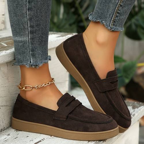 item picture 2026 spring summer new style womens versatile brown loafers round toe flat single shoes comfortable and breathable for work and commuting women shoes