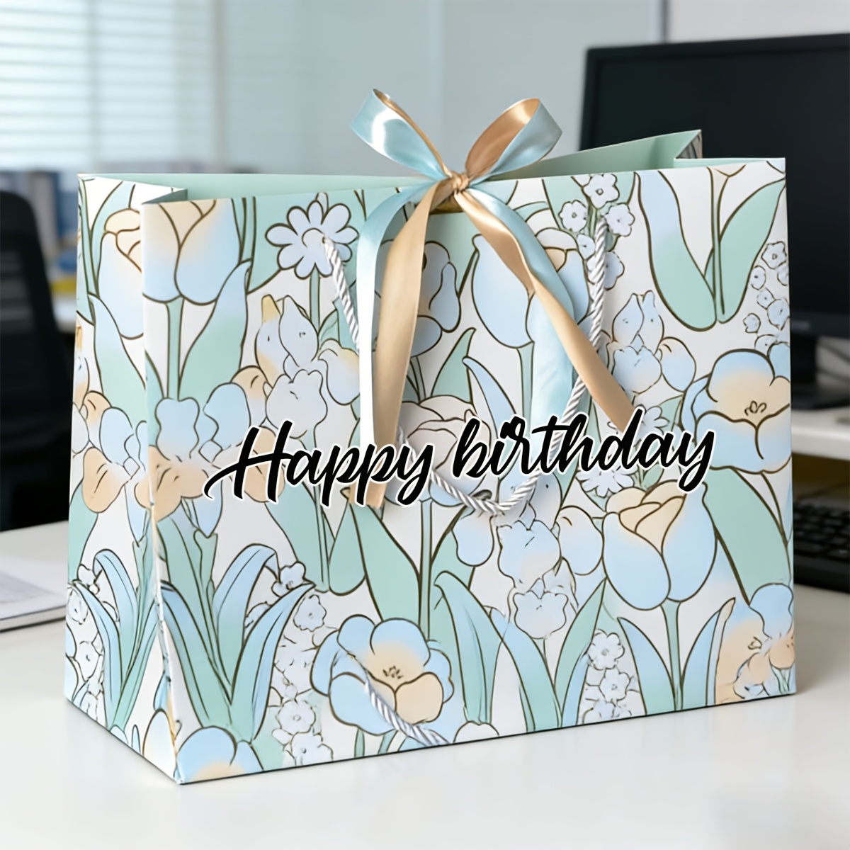 1pc Customized Tulip Gift Bag Suitable For Weddings, Parties, Graduation - Top-knot Handle Paper Favor Bags With…: retailer-supplied image