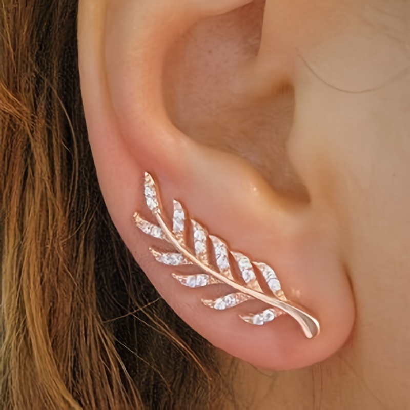 

1 Pair Elegant And Sexy Leaf Crawler Earrings, Hollow Leaf Design Ear Climbers, Fashion Accessories For Women