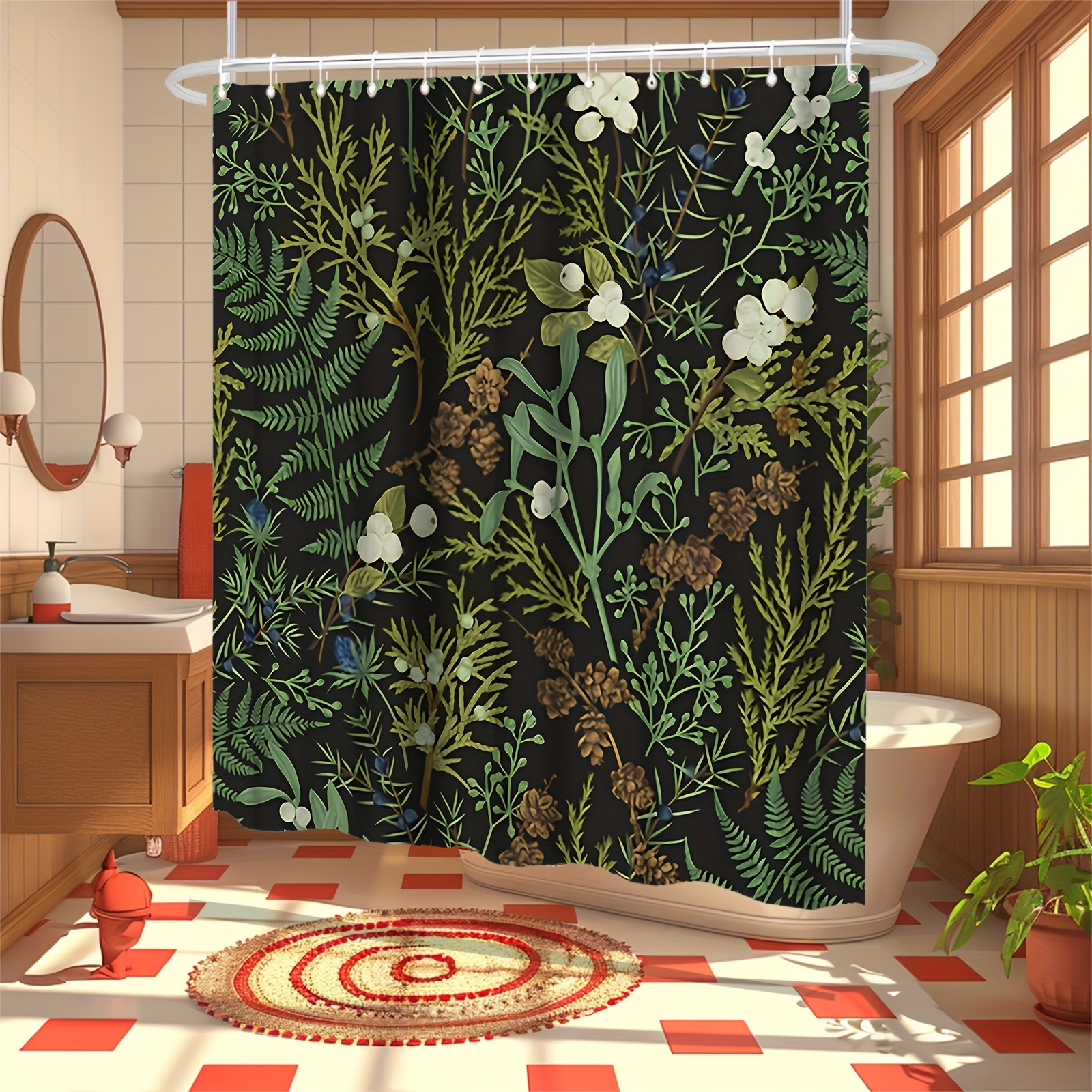 

1pc Tropical Forest Pattern Shower Curtain, Waterproof & Mildew Resistant Shower Curtain, Home & Apartment Bathroom Decor, Hanging Tapestry Wall Art
