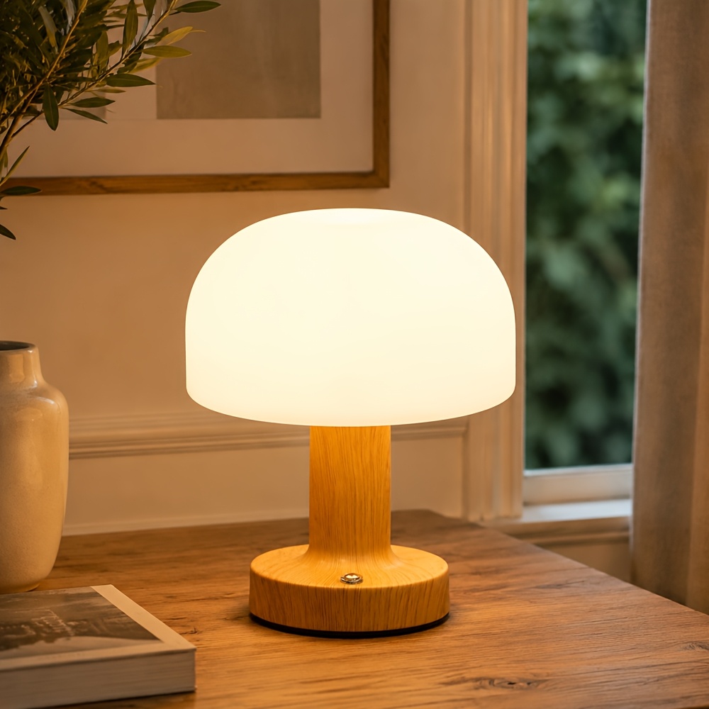 TEMU Cordless Table Lamp, Mushroom-shaped Decorative Lamp, Touch Dimmable Desk Lamp, Rechargeable Led Night Light Ambient Lighting Fixture For Use As
