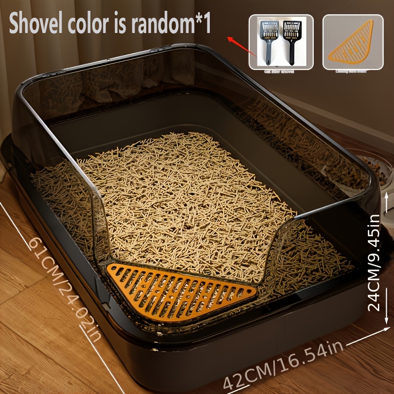 Extra Large Semi-enclosed Cat Litter Box With Elevated Edges, Design, And Multiple Compartments - Durable Plastic Construction For Indoor Cats (green, 42cm X 16.54in X 9.45in)