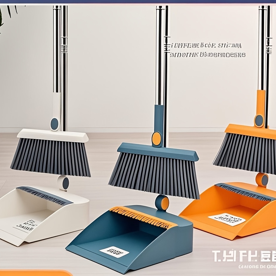 2pcs set of brand   in 1 rotatable and foldable magnetic suction broom dustpan sweeping set enlarged and thickened household broom living room bedroom pet hair cleaning broom non stick   blue orange white broom