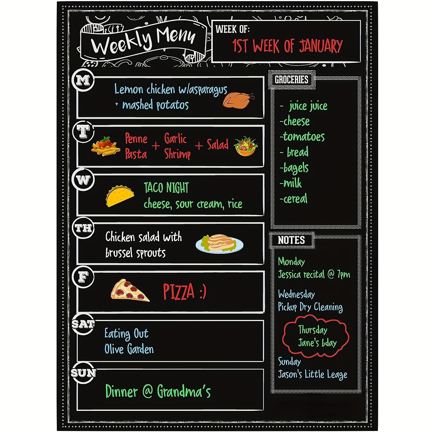 

1pc, Magnetic Dry Erase Menu Board For Fridge - Weekly Meal Planner Blackboard, Grocery List And Notepad For Kitchen Refrigerator - Chalkboard Magnet