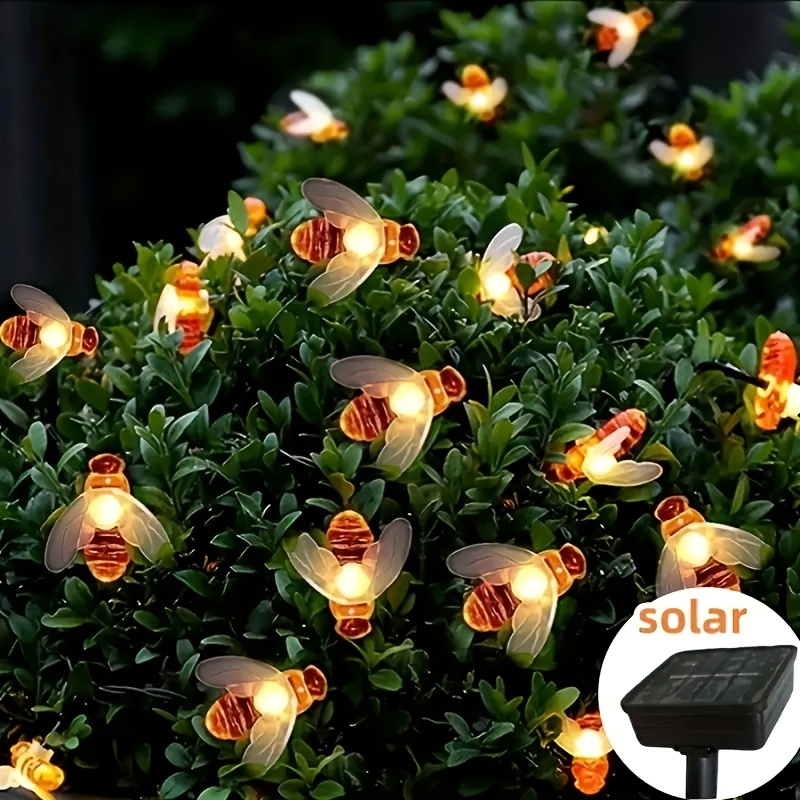 Guirnalda de luces LED con forma de abeja de plástico, estilo pastoril cálido y acogedor, decoración para fiestas y festivales, uso en interiores como dormitorio y exteriores como balcón, no incluye soporte ni bombilla