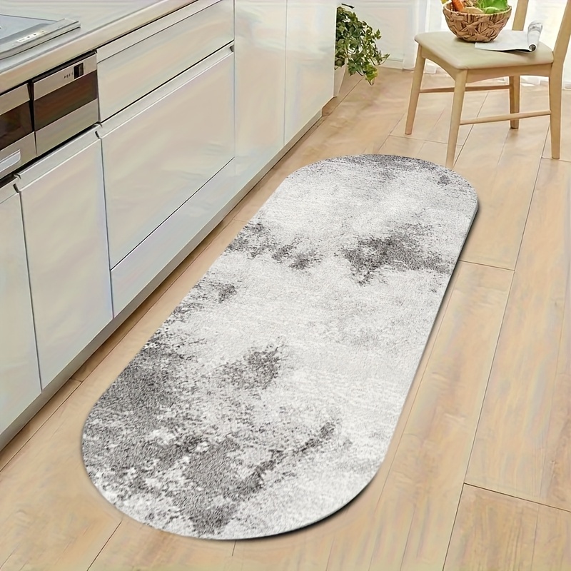 TEMU Abstract Gray And White Carpets, Oval Carpets, High-definition Printed Velvet Carpets With Double-locked Edges For Bedroom, Kitchen, Bathroom,