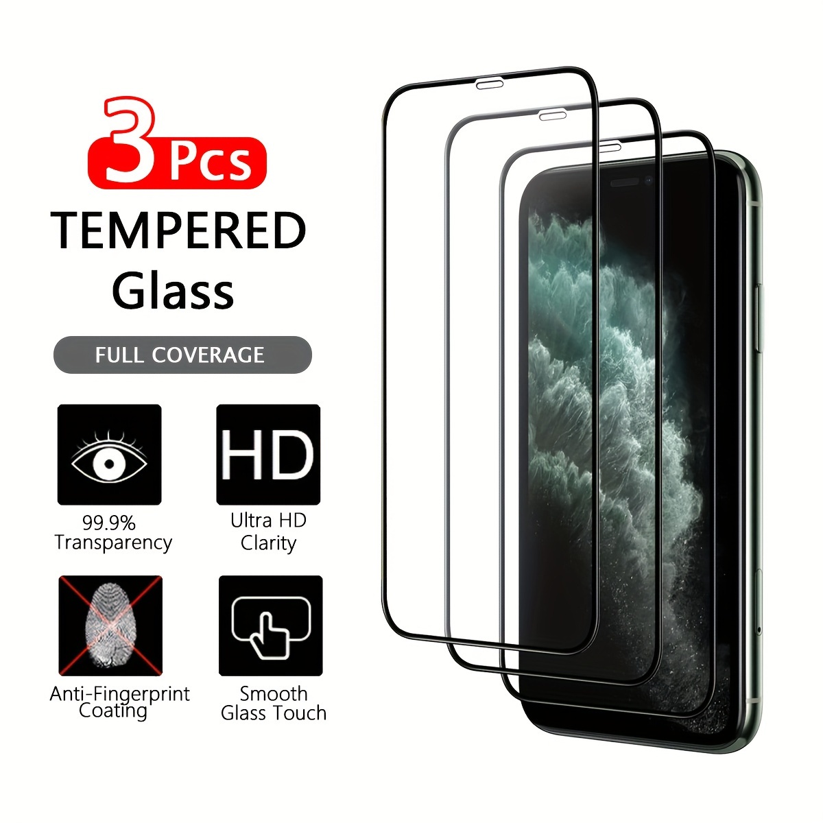 

3-pack Tempered Glass Screen Protector For 11/pro/pro Max, 9h Hardness Hd Clear, Anti-scratch Glossy Surface, Touch Sensitive, Case Friendly
