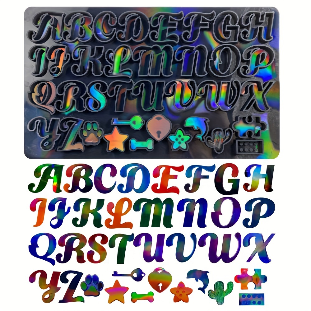 

1pc Holographic Alphabet Pendant Resin Silicone Molds For Resin Casting, Diy Letter Pendant Casting Molds Resin Keychain Making Set