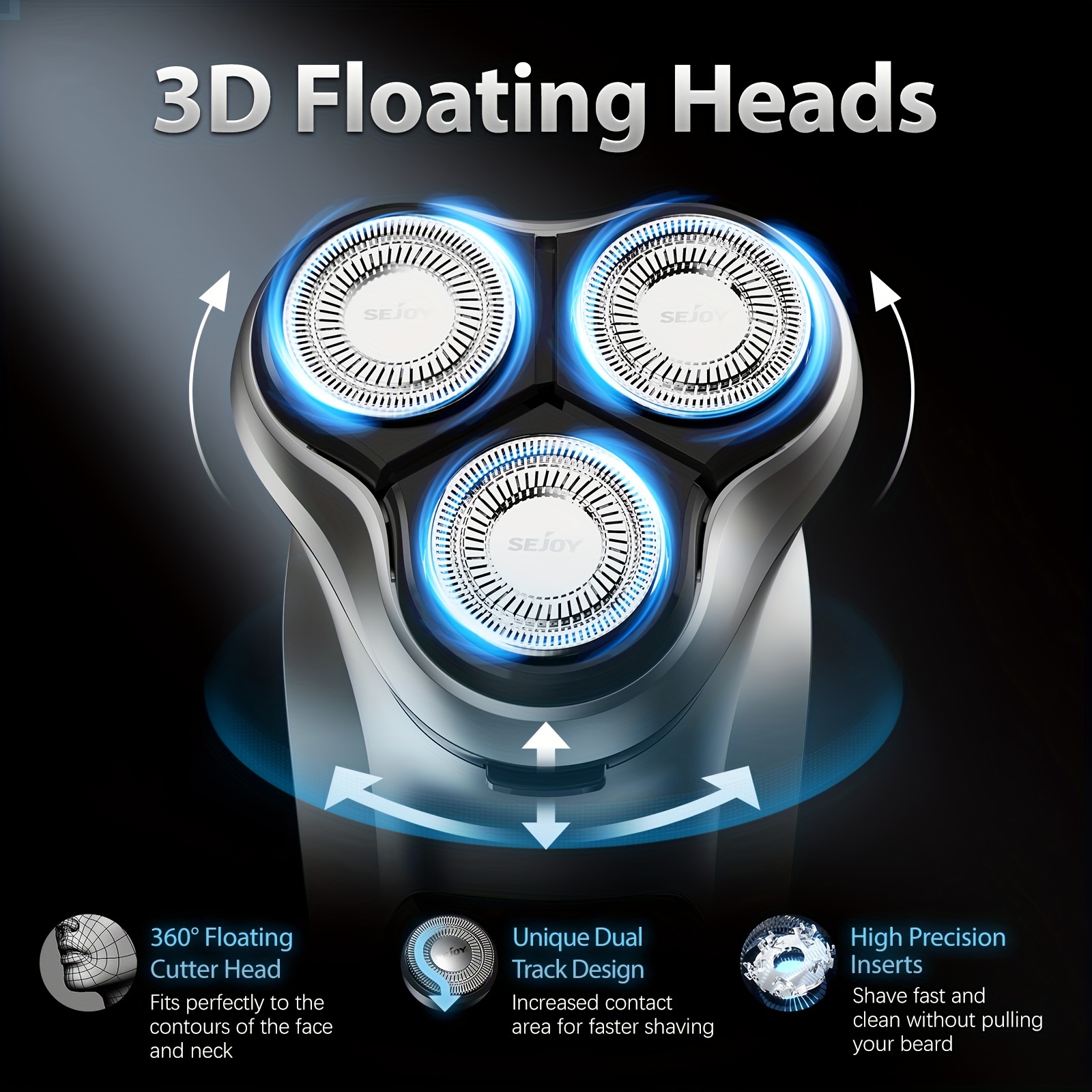 [3D Floating Head] Electric Razor for Men, Electric Face Shaver, Cordless Washable Rechargeable Shaving Machines, Advanced Dry&Wet, Pop-up Trimmer, Fast Charging, Best Gift