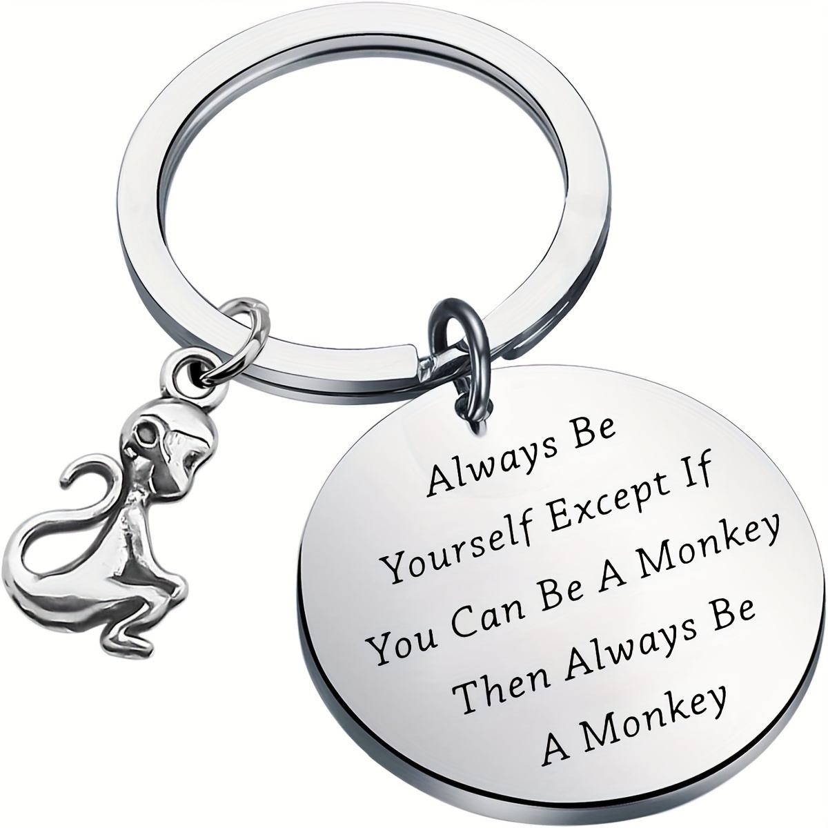 TEMU 1pc Of Stainless Steel Round Tag Cute Monkey Keychain, Monkey Keychain, Monkey Gift