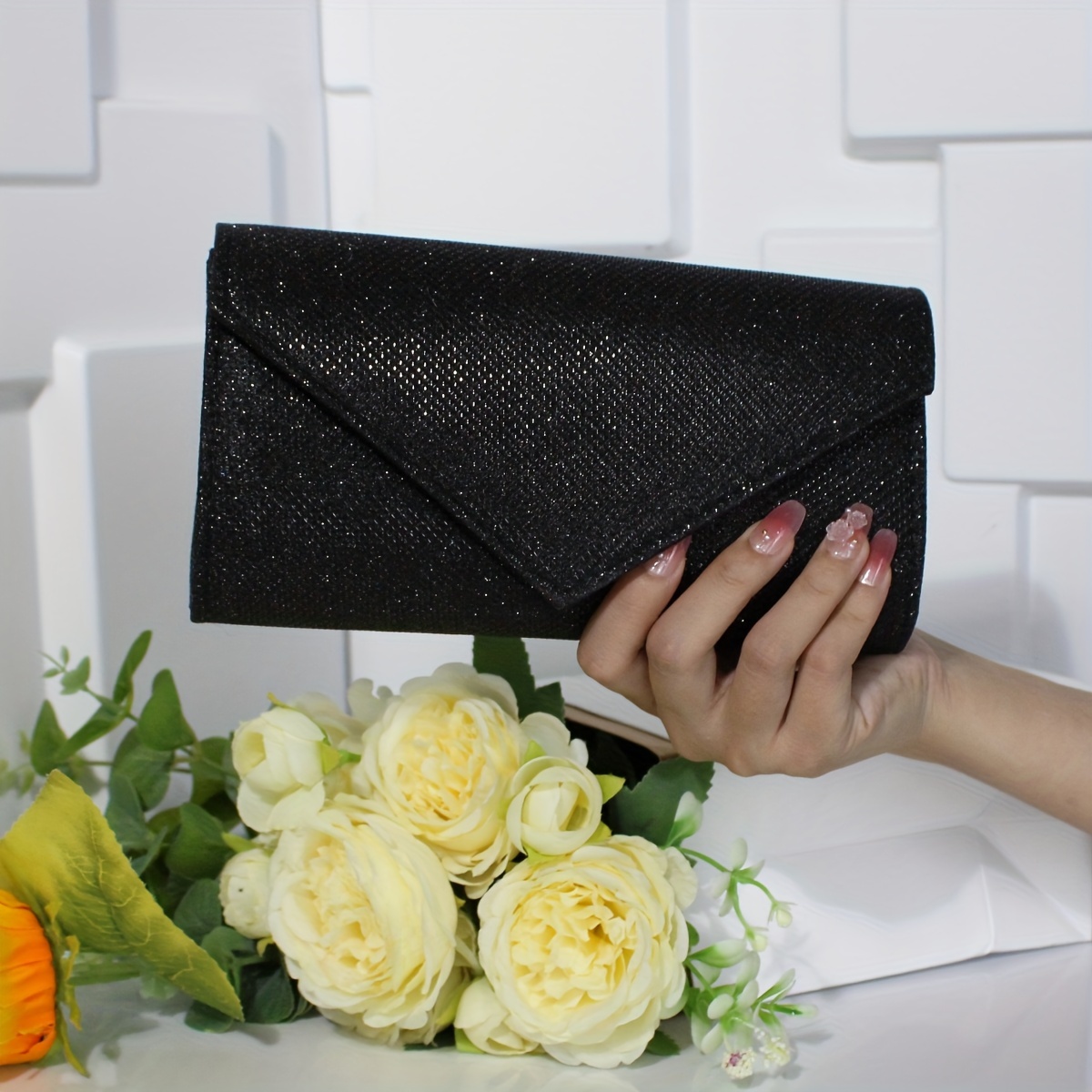 Classic Glitter Clutch Bag, Simple Evening Purse For Weddings And Parties