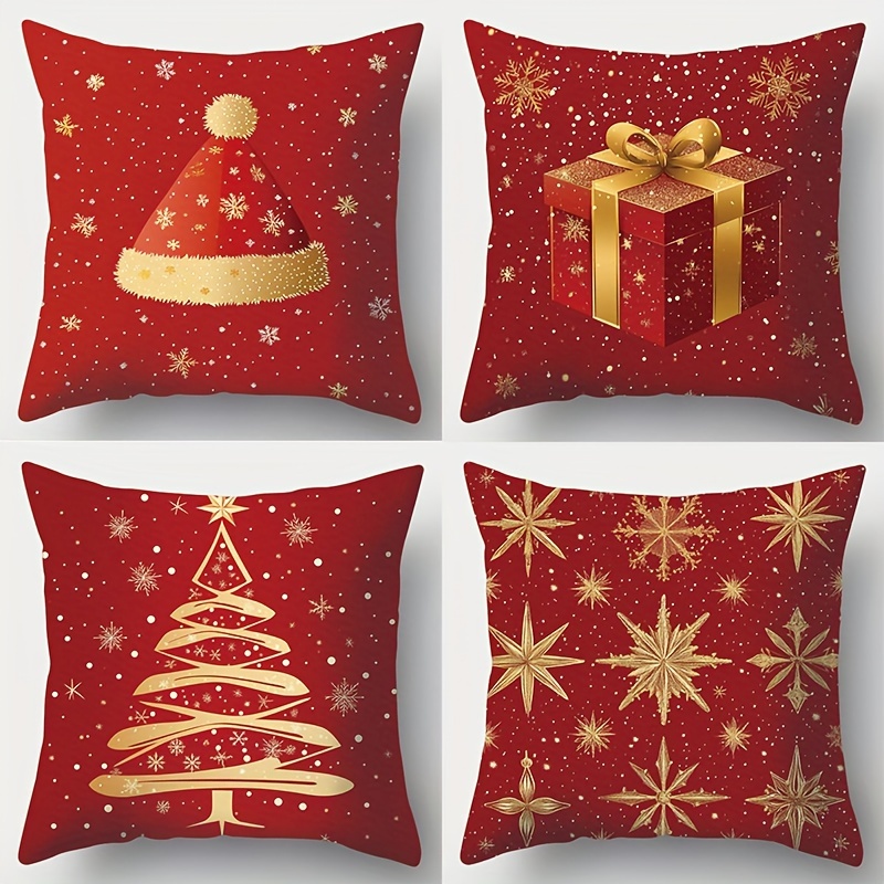 

4pcs, The Christmas Theme Incorporates Christmas , As Christmas Gift Boxes, Christmas Trees, Etc. Are Red And Gold. The Material Of Soft And Comfortable Fabric With Touch.