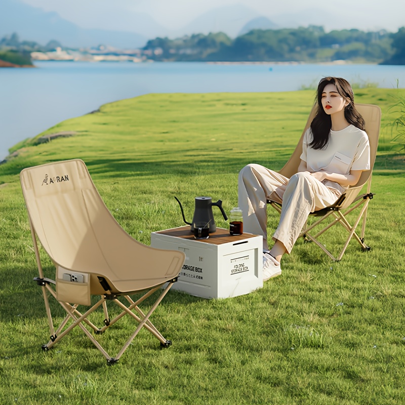 2 High-backed Moon Chairs Come with A Storage Bag for Easy Folding And Storage - Durable Iron Alloy, Suitable for Courtyards, Outdoor Leisure, Camping And Fishing Beach Chairs
